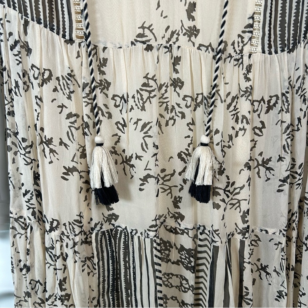 Anthropologie Talulah Cream and Black Ruched‎ Tiered Midi Dress Size XS Boho - Picture 4 of 16